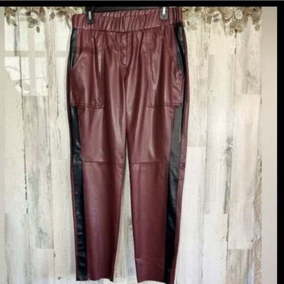 Marc Cain Vegan Leather Trousers Burgandy - Picture 1 of 9